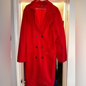 “PLUS SIZE” Women's Red Double-Breasted Coat